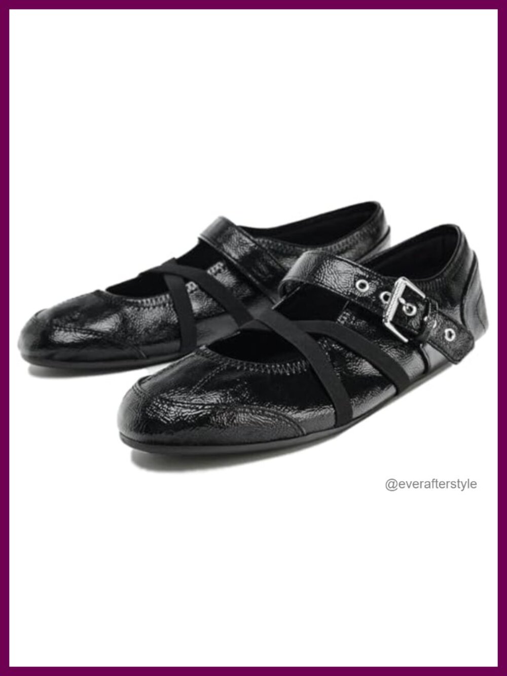 Leather Buckled Mary Jane Flats Comfortable Round Toe Elastic Crisscross Strap